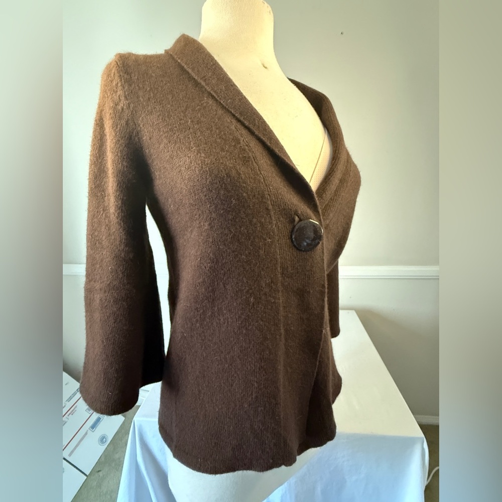 Unique Wool-Angora-Nylon Blend Single-Button Cardigan, Brown, Women’s M. Tweeds